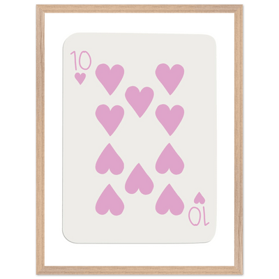 Ten of Hearts Poker Card Print - Soft Pink & Cream Mounted Framed Poster Art, Eco-Friendly Wood Frame - Vibrantwalls