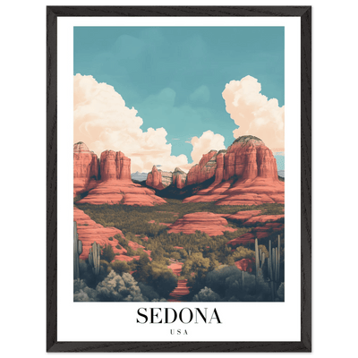 Sedona USA Framed Poster – Iconic Red Rocks Wall Art with Vintage Desert Vibes - Vibrantwalls