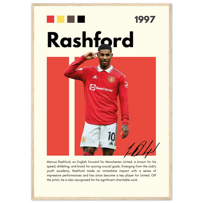 Marcus Rashford Manchester United Soccer Framed Poster – Iconic Red Devil Art Print A1 (59.4 x 84.1 cm) Wood frame Vibrantwalls