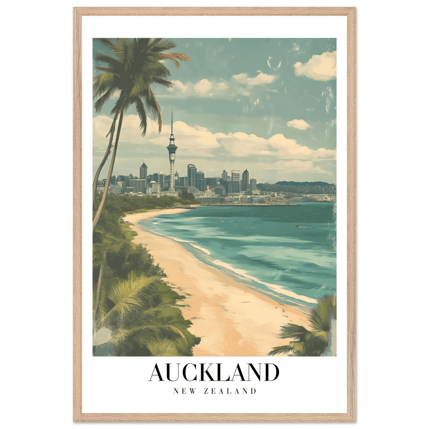 Auckland New Zealand Framed Poster – Vintage Coastal City Travel Wall Art with Wooden Frame Options - Vibrantwalls