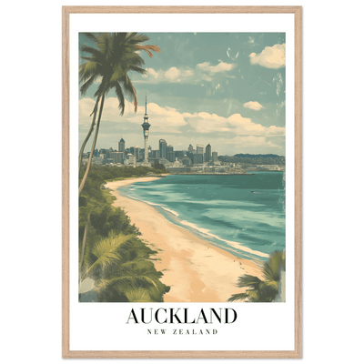 Auckland New Zealand Framed Poster – Vintage Coastal City Travel Wall Art with Wooden Frame Options - Vibrantwalls