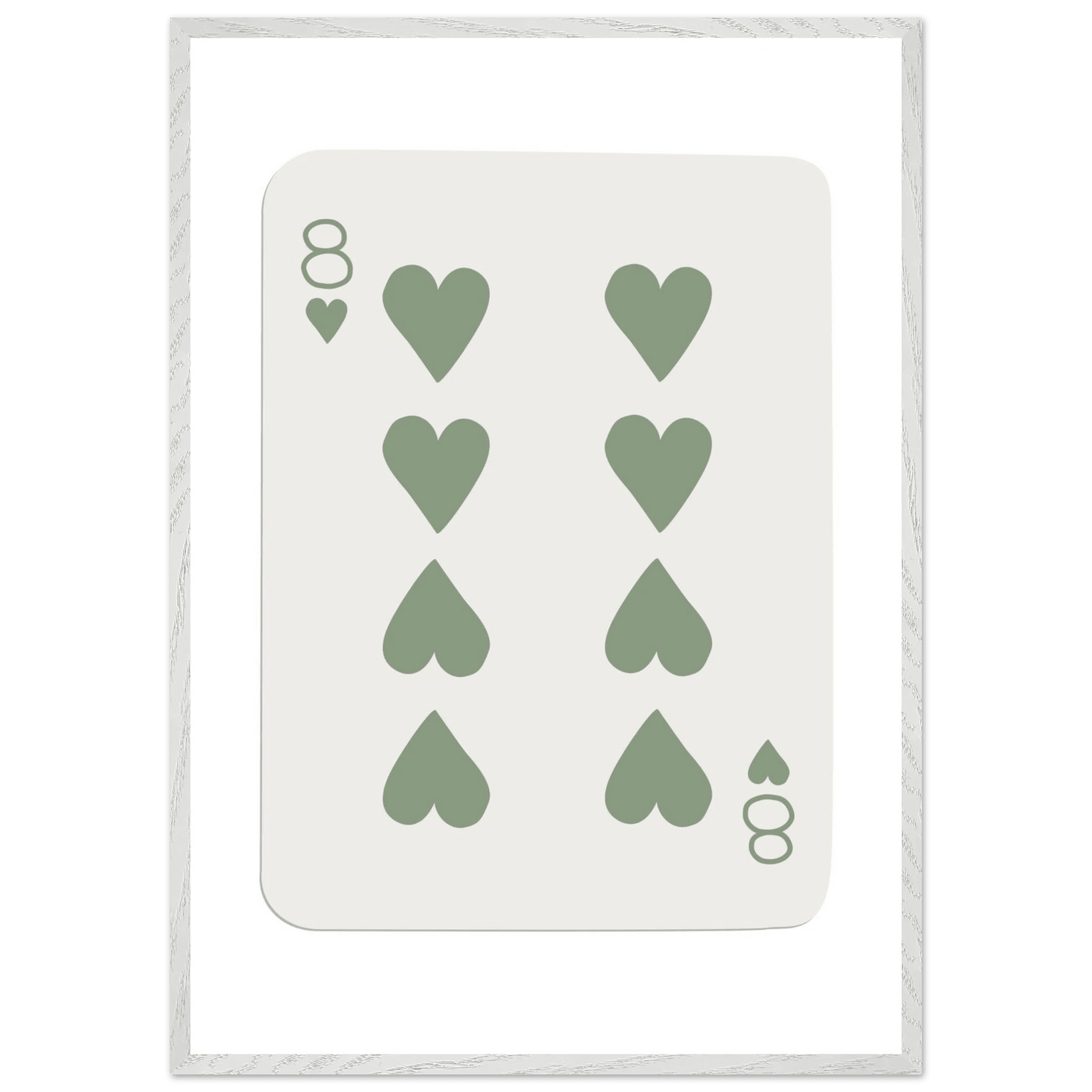 Minimalist Eight of Hearts Poker Card Print - Mounted Framed Poster Art, Eco-Friendly Wood Frame in Sage Green - Vibrantwalls