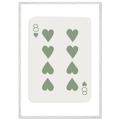 Minimalist Eight of Hearts Poker Card Print - Mounted Framed Poster Art, Eco-Friendly Wood Frame in Sage Green - Vibrantwalls