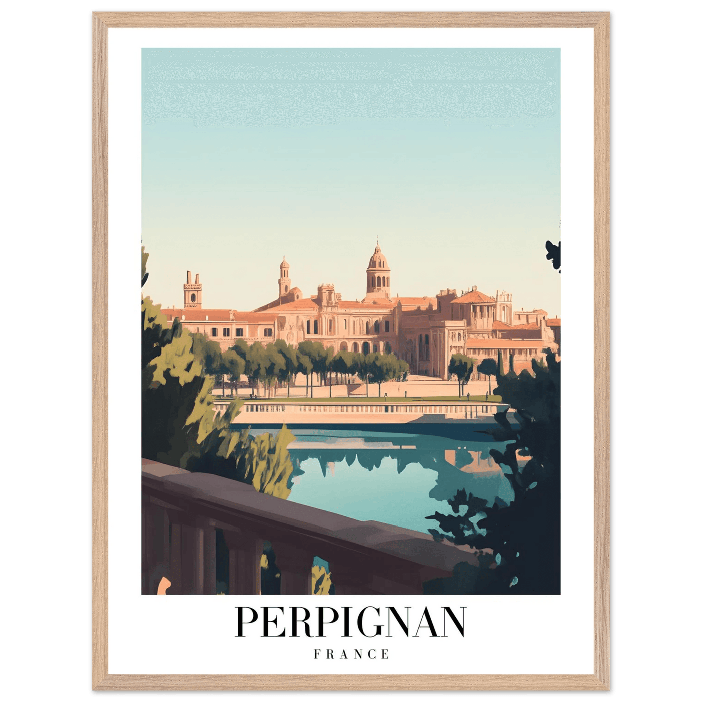 Perpignan France Framed Poster – Vintage Cityscape Wall Art with Wooden Frame - Vibrantwalls
