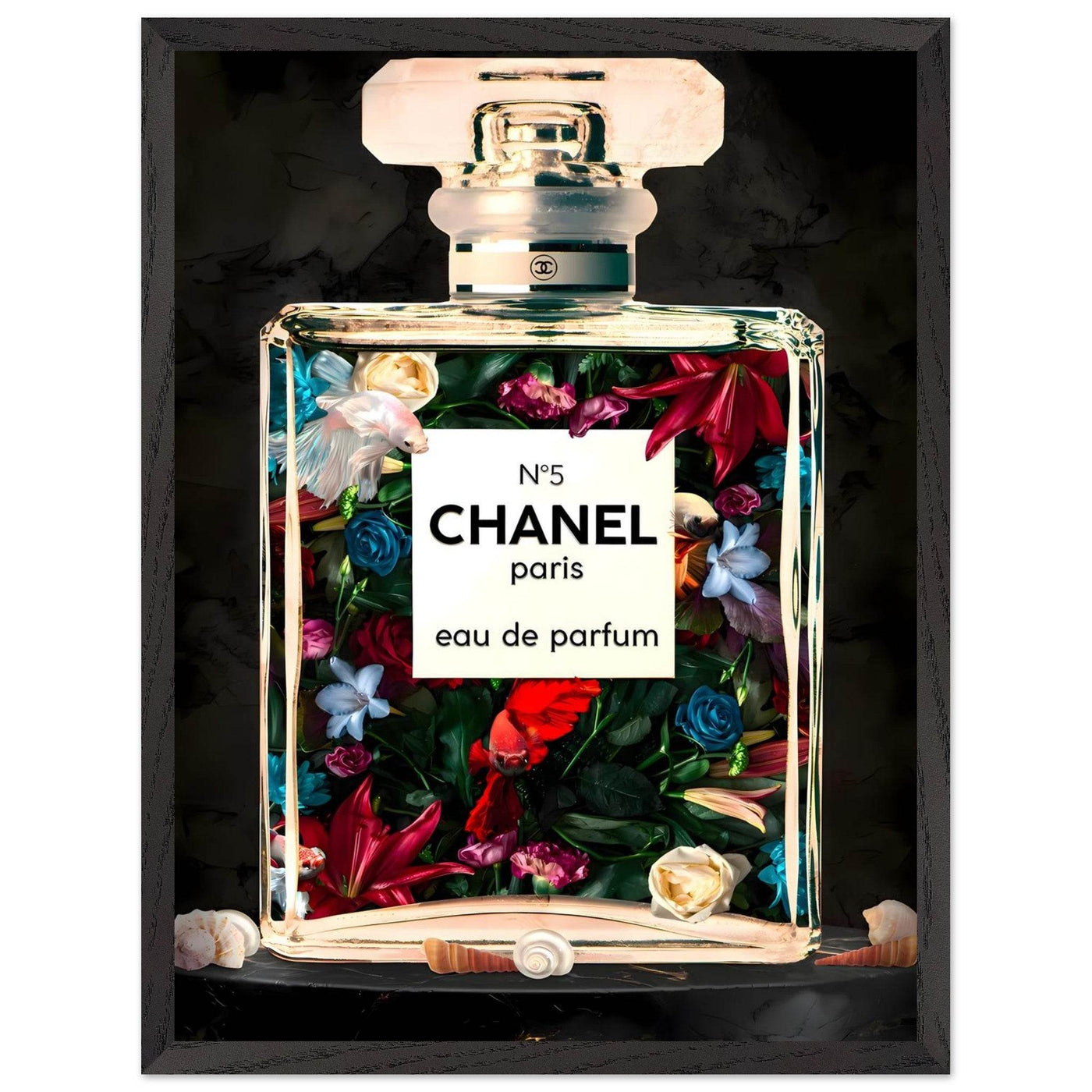 Chanel No. 5 Floral Fantasy Framed Art Print: A Timeless Blend of Iconic Fragrance and Vibrant Botanicals - Vibrantwalls