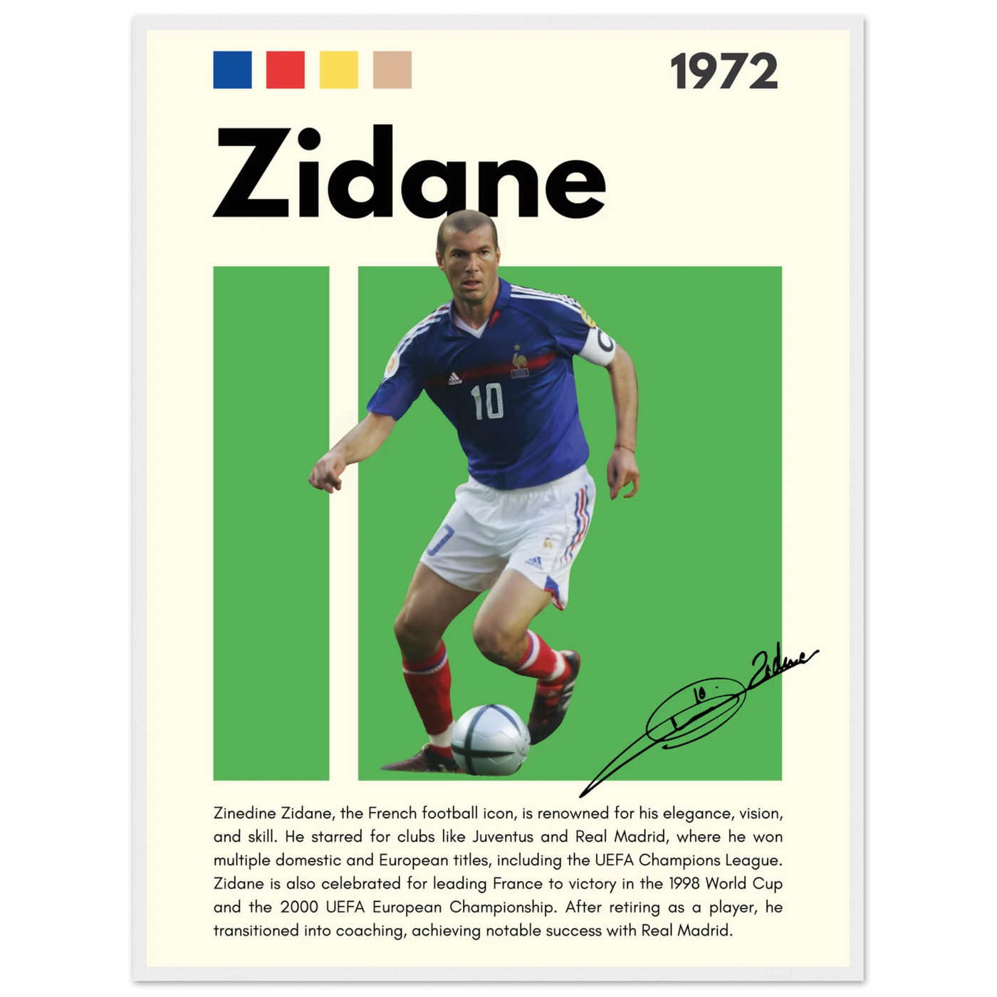 Zinedine Zidane Football Legend Framed French Poster 60x80 cm 24x32″ White frame Vibrantwalls