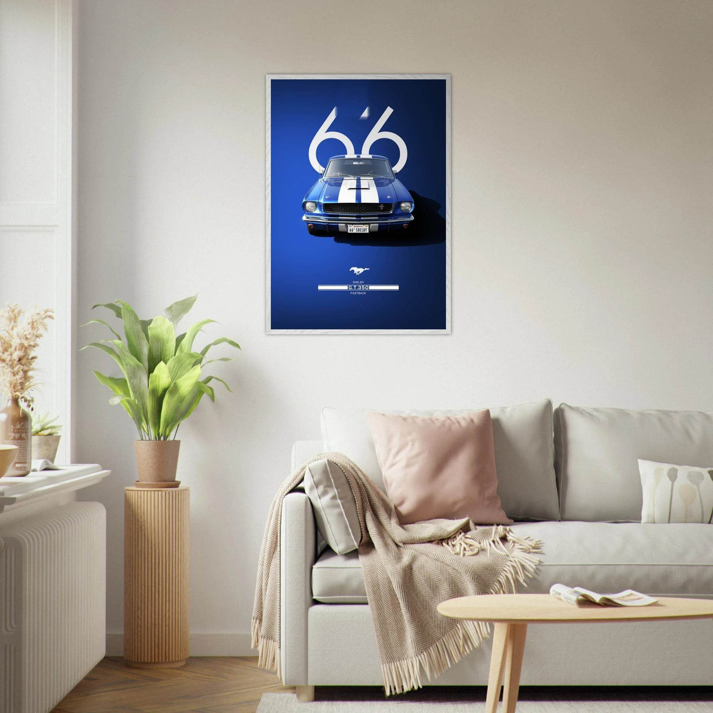 1966 Shelby GT.350 Fastback Framed Poster - Iconic Blue & White Design | Ready-to-Hang Wall Art - Vibrantwalls
