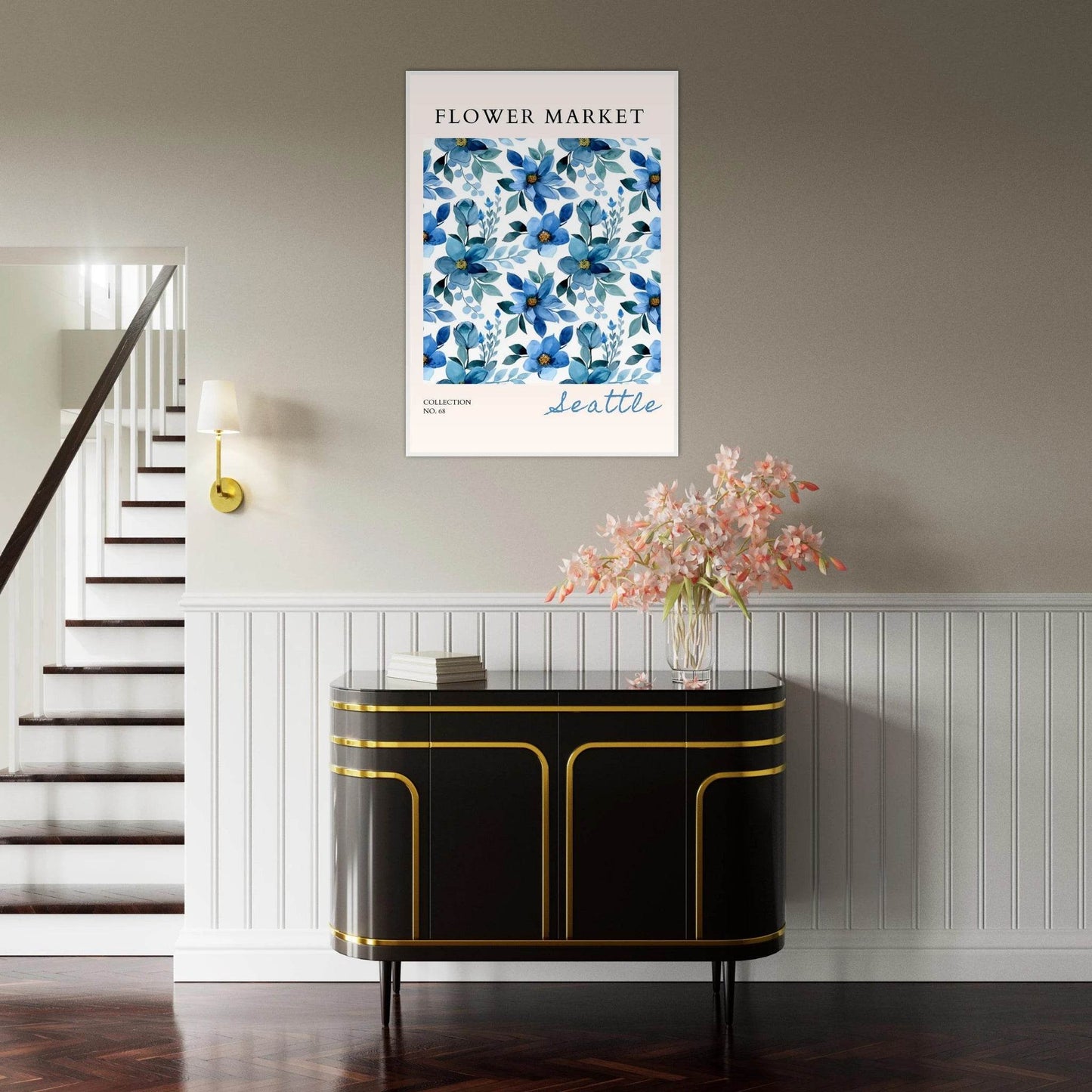 Seattle Flower Market Watercolor Blue Florals Nature Abstract - Wall Art - Vibrantwalls