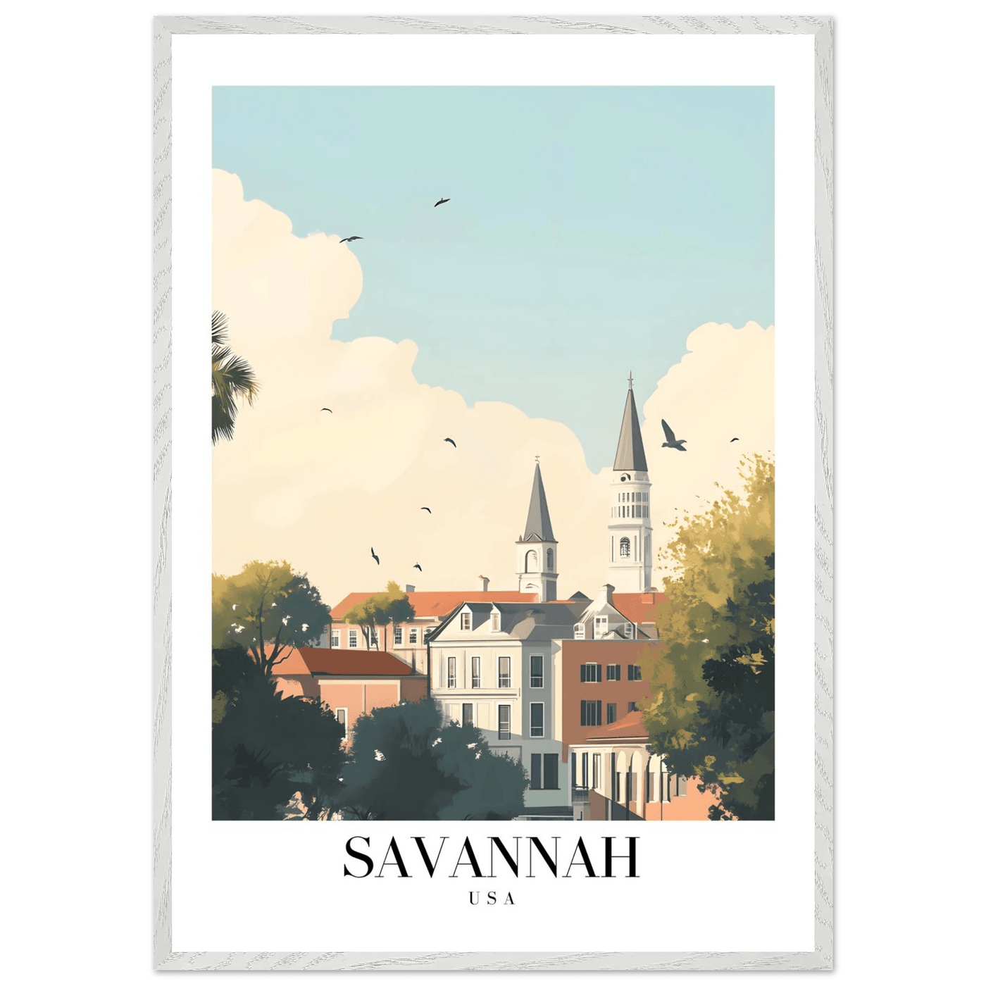 Savannah USA Framed Poster – Charming Cityscape Wall Art with Wooden Frame - Vibrantwalls