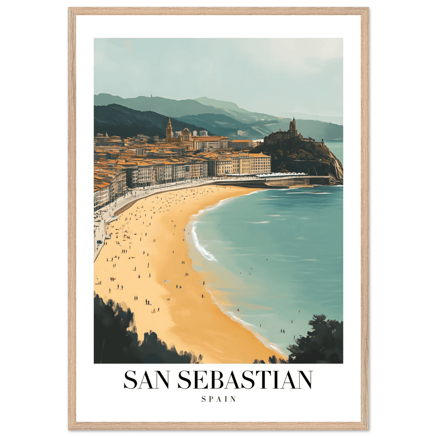 San Sebastian Spain Framed Poster – Vintage Coastal Travel Wall Art with Wooden Frame - Vibrantwalls