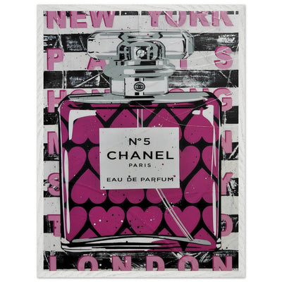 Chanel No. 5 Pink Hearts Pop Art Print in Premium Mounted Frame - Vibrantwalls