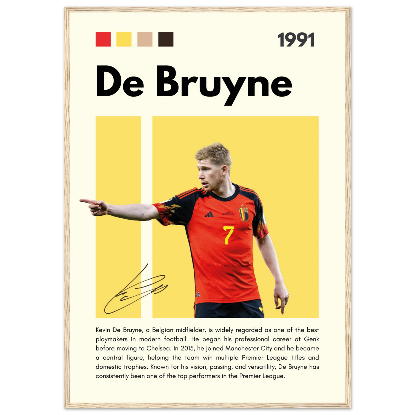 Kevin De Bruyne Football Legend Framed Poster – Vibrant Pop Art Print for Modern Fans A1 (59.4 x 84.1 cm) Wood frame Vibrantwalls