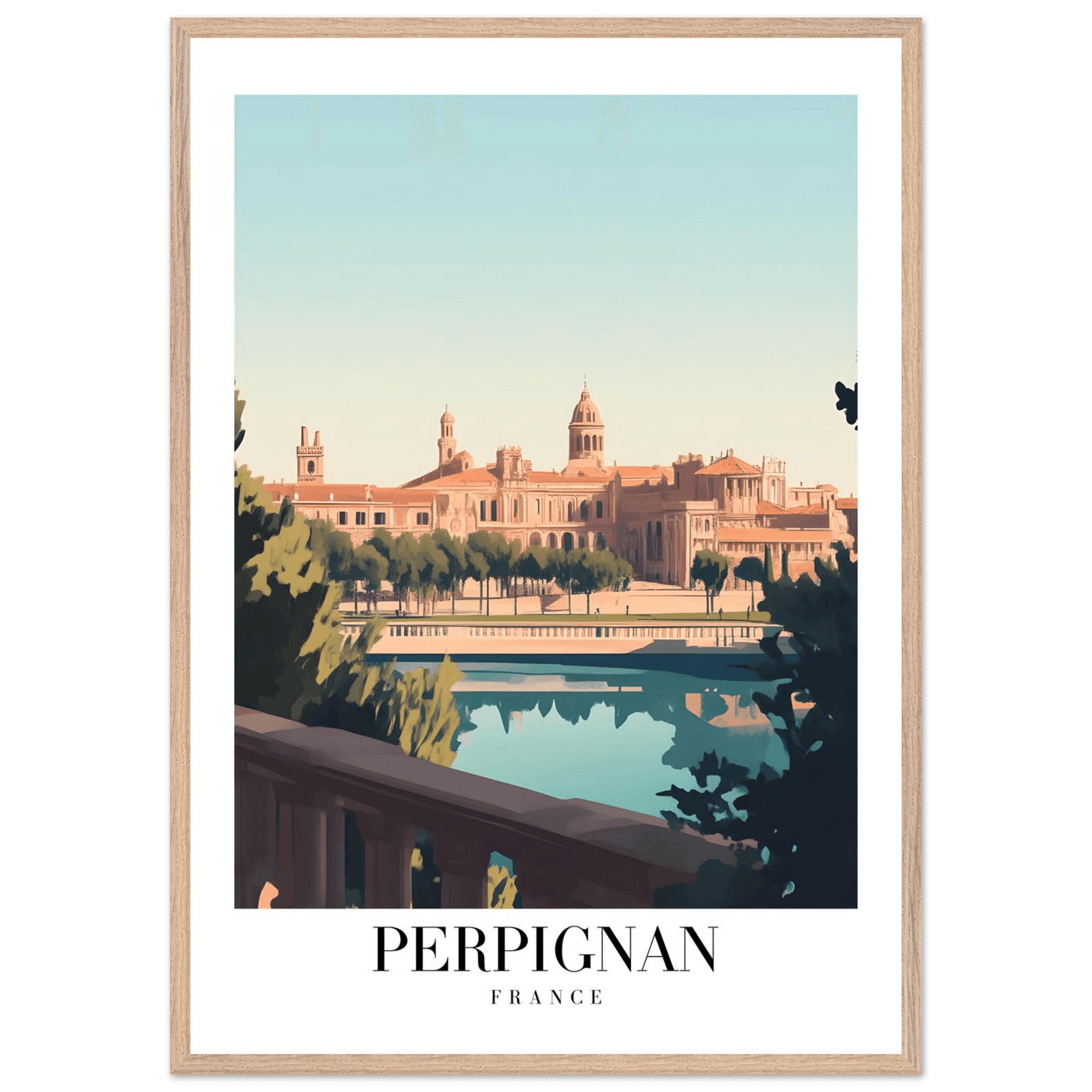 Perpignan France Framed Poster – Vintage Cityscape Wall Art with Wooden Frame - Vibrantwalls