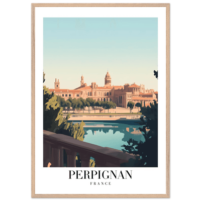 Perpignan France Framed Poster – Vintage Cityscape Wall Art with Wooden Frame - Vibrantwalls
