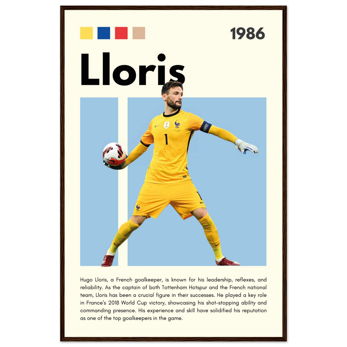 Hugo Lloris France Goalkeeper Football Poster 60x90 cm 24x36″ Dark wood frame Vibrantwalls