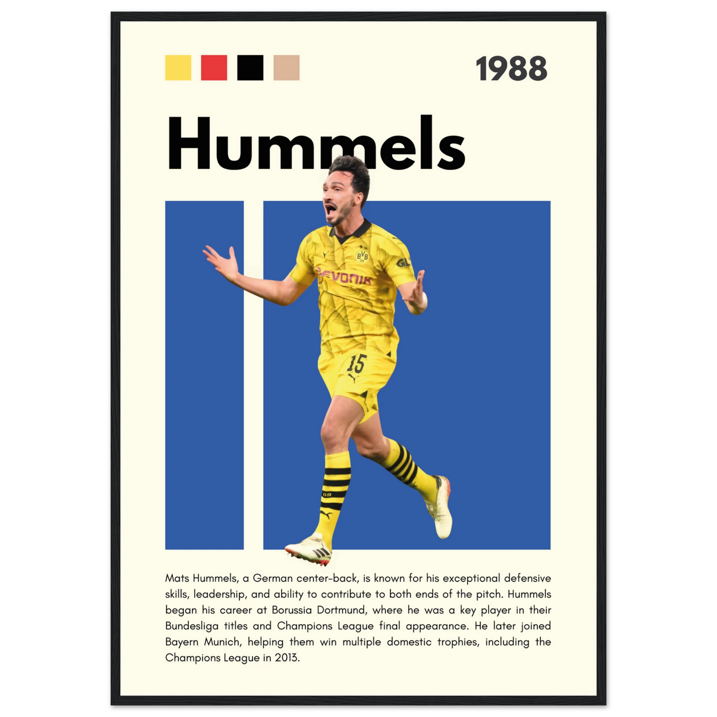 Mats Hummels Borussia Dortmund Framed Poster – Modern Football Art Print A1 (59.4 x 84.1 cm) Black frame Vibrantwalls