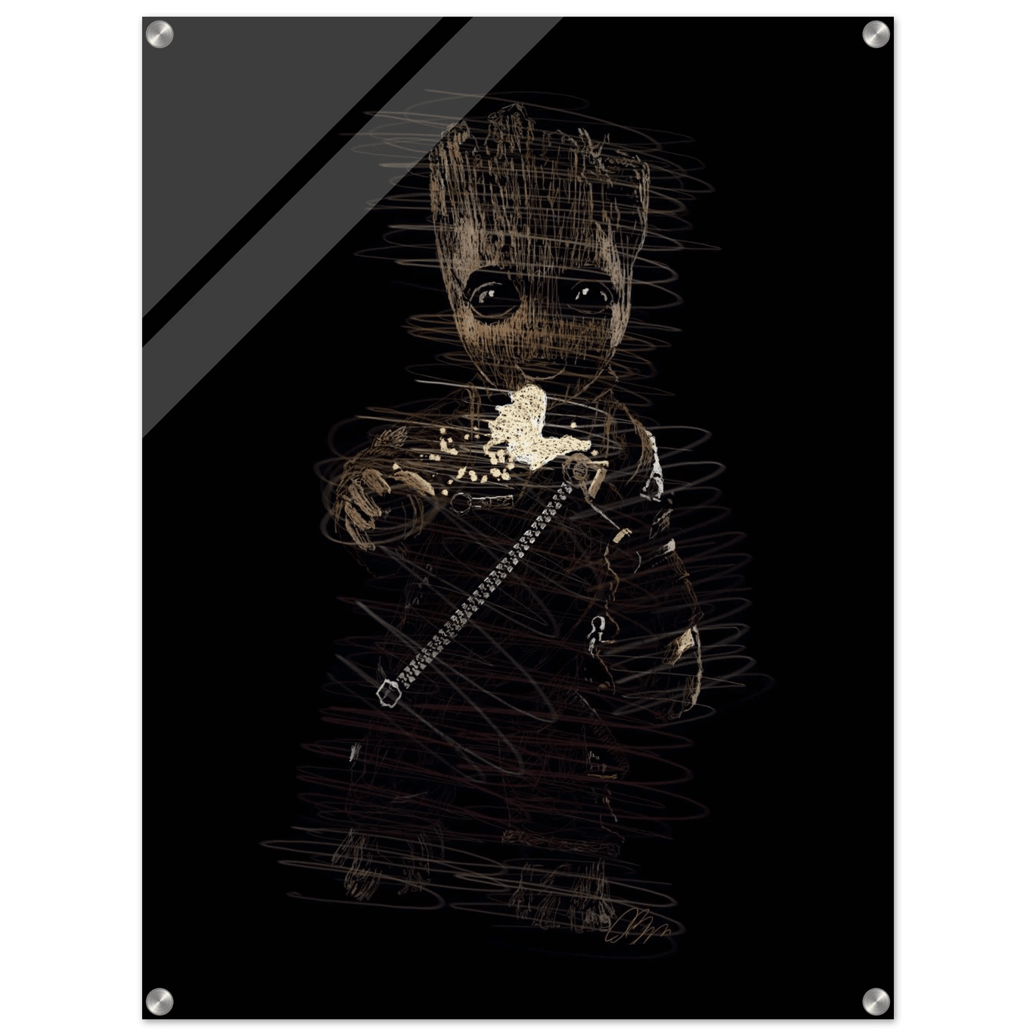 Baby Groot Acrylic Print - Whimsical Scribble Art for Home Decor - Vibrantwalls