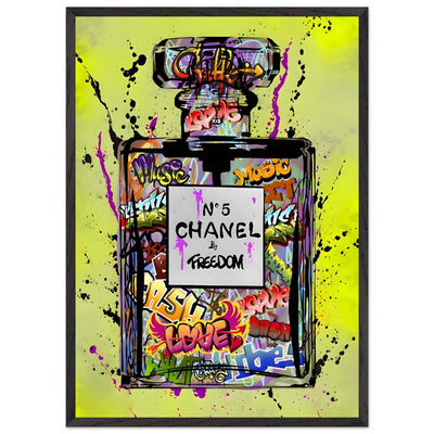 Coco Chanel No. 5 Graffiti Art Print - Vibrant Street Style Perfume Bottle Framed Wall Art - Vibrantwalls