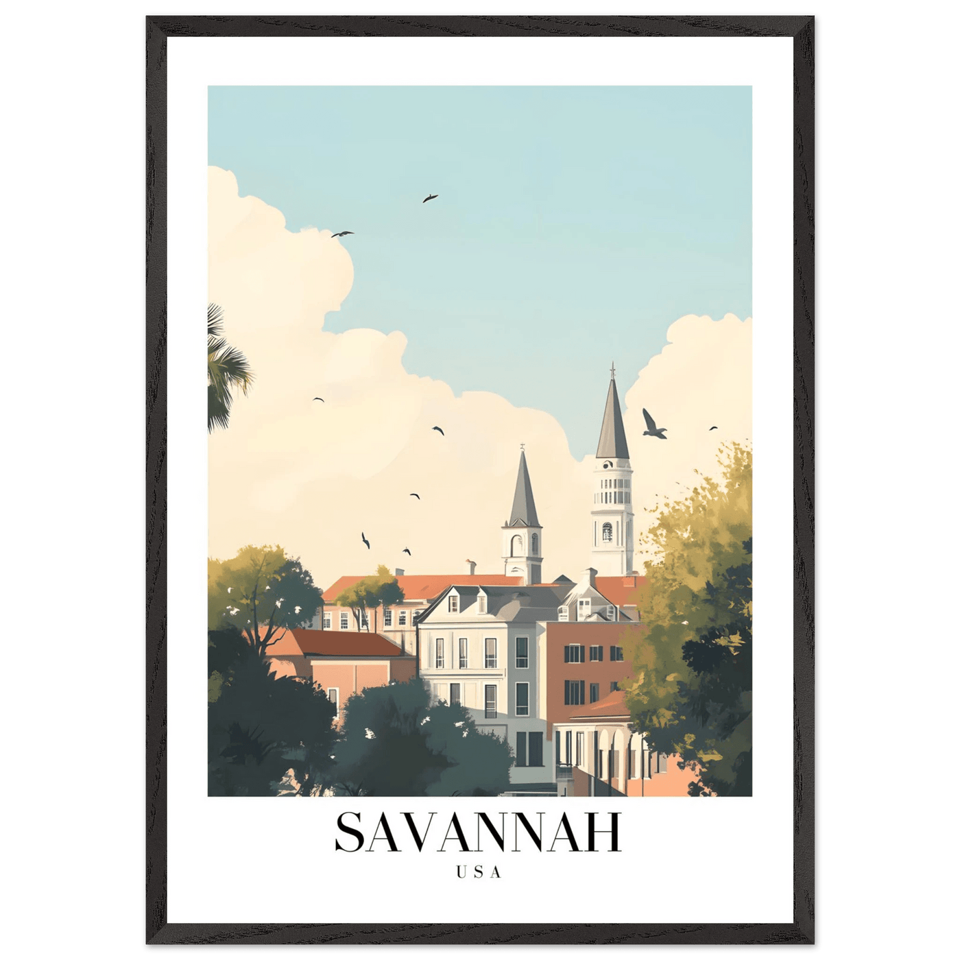 Savannah USA Framed Poster – Charming Cityscape Art with Wooden Frame - Vibrantwalls