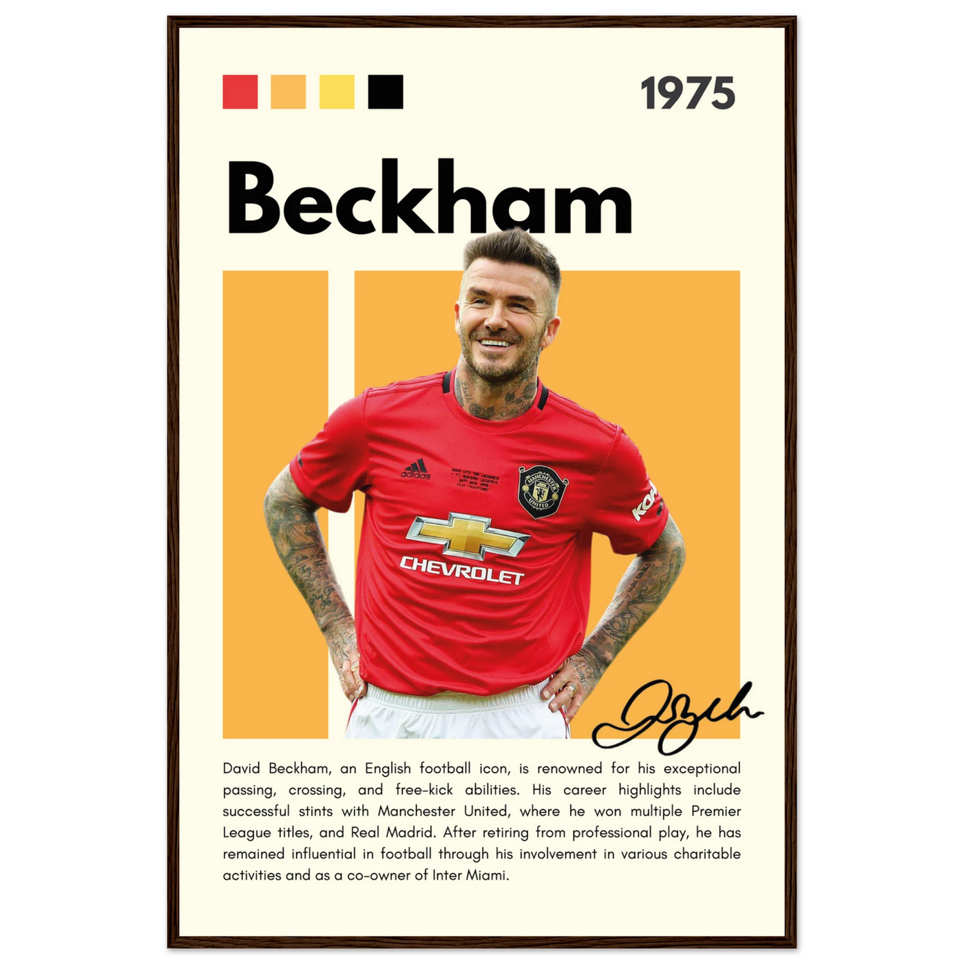 David Beckham Manchester United Soccer Framed Poster 60x90 cm 24x36″ Dark wood frame Vibrantwalls