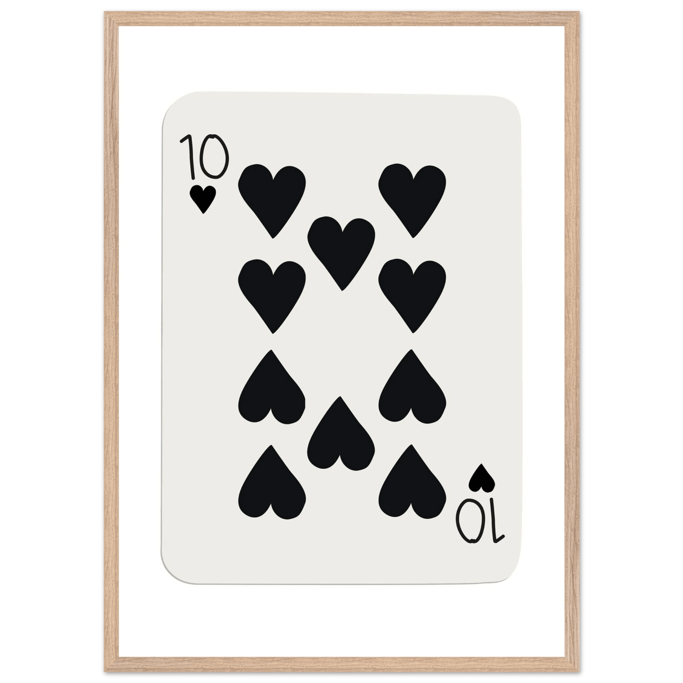 Minimalist Ten of Hearts Poker Card Print - Mounted Framed Poster Art, Eco-Friendly Wood Frame - Vibrantwalls