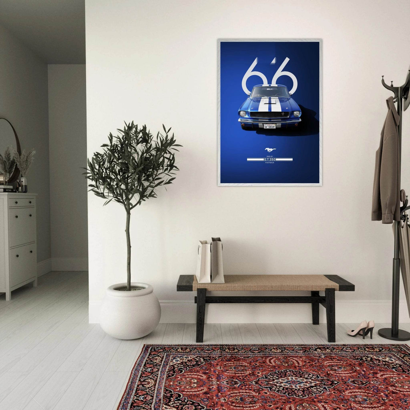 1966 Shelby GT.350 Fastback Framed Poster - Iconic Blue & White Design | Ready-to-Hang Wall Art - Vibrantwalls