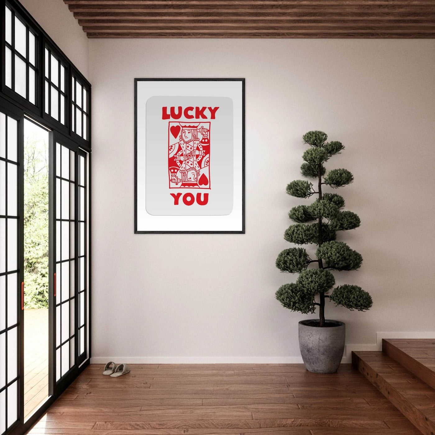 Lucky You Poker Card Art Print - Two of Hearts King - Framed Poster with Eco-Friendly Wood Frame - Vibrantwalls