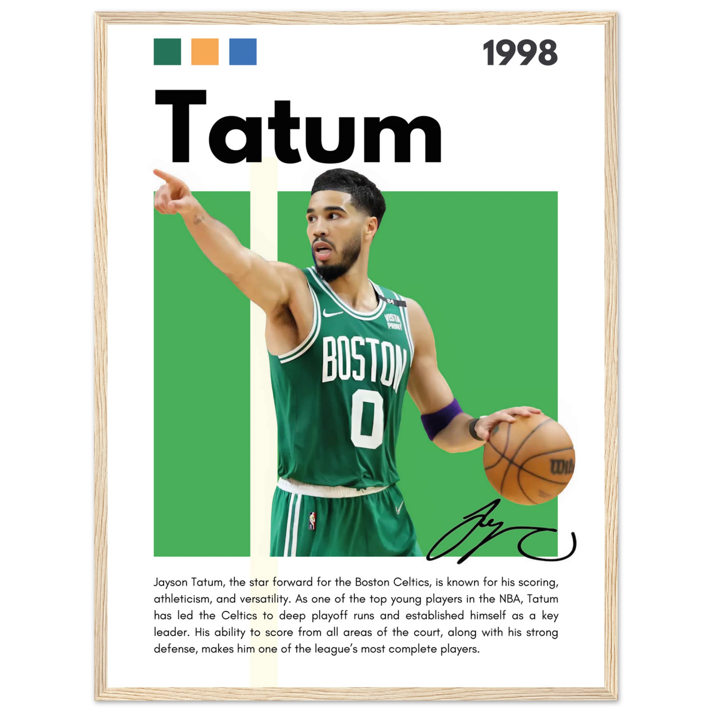 Jayson Tatum Boston Celtics Star Framed Poster 45x60 cm 18x24″ Wood frame Vibrantwalls