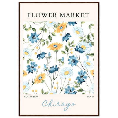 Flower Market Chicago Collection Framed Poster – Whimsical Blue & Yellow Floral Art Print | Ready-to-Hang - Vibrantwalls