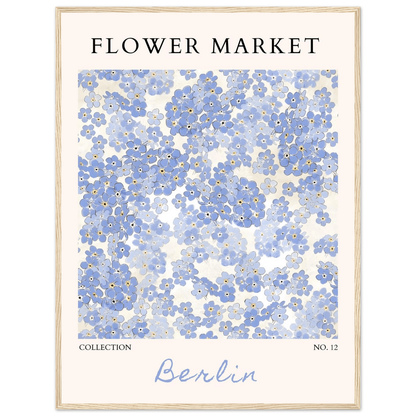 Forget-Me-Not Bloom Framed Poster – Gentle Blue Floral Art Print | Berlin Collection | Ready-to-Hang Wall Art - Vibrantwalls