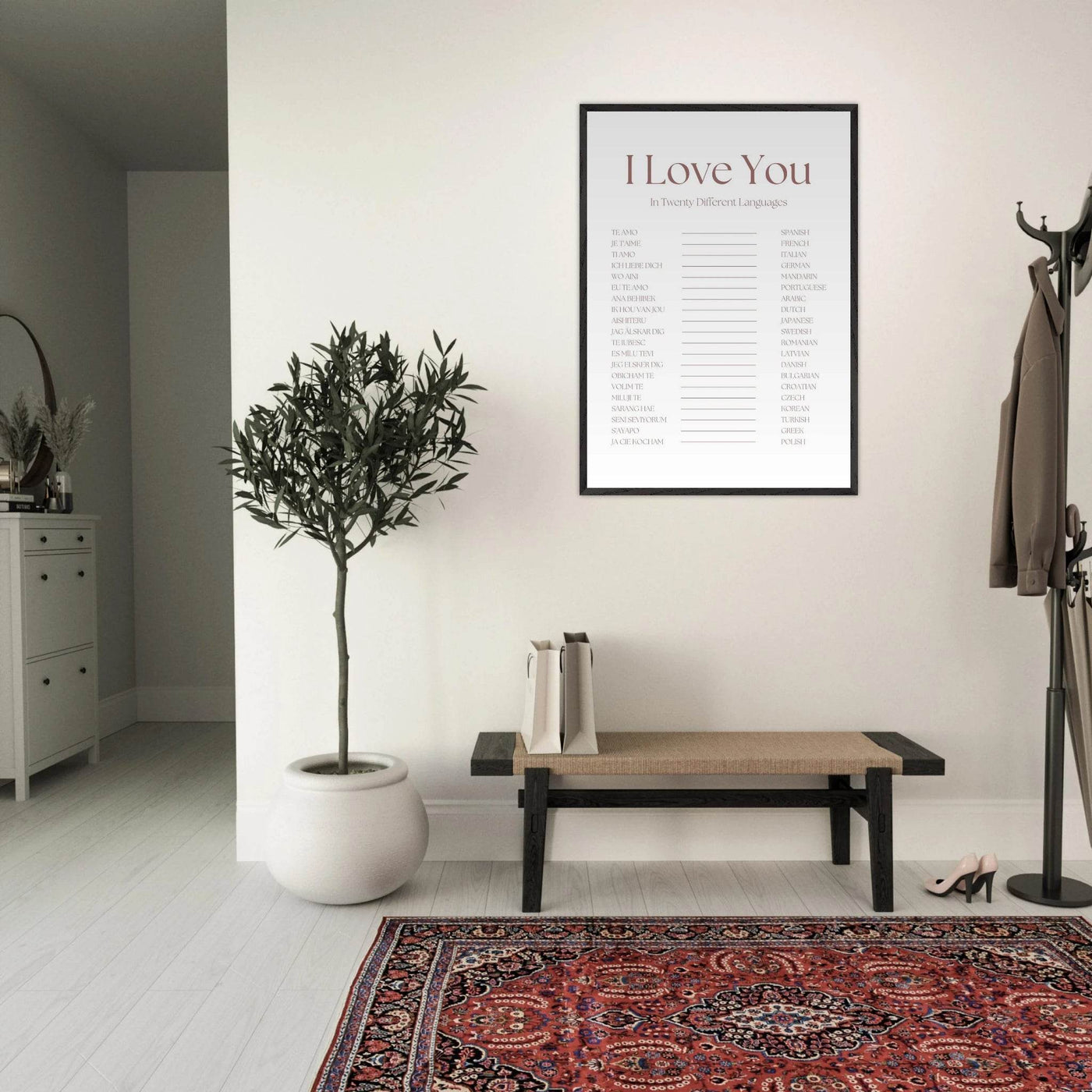 I Love You in 20 Languages - Mounted Framed Art Print, Eco-Friendly Wood Frame in Your Choice of Style - Vibrantwalls