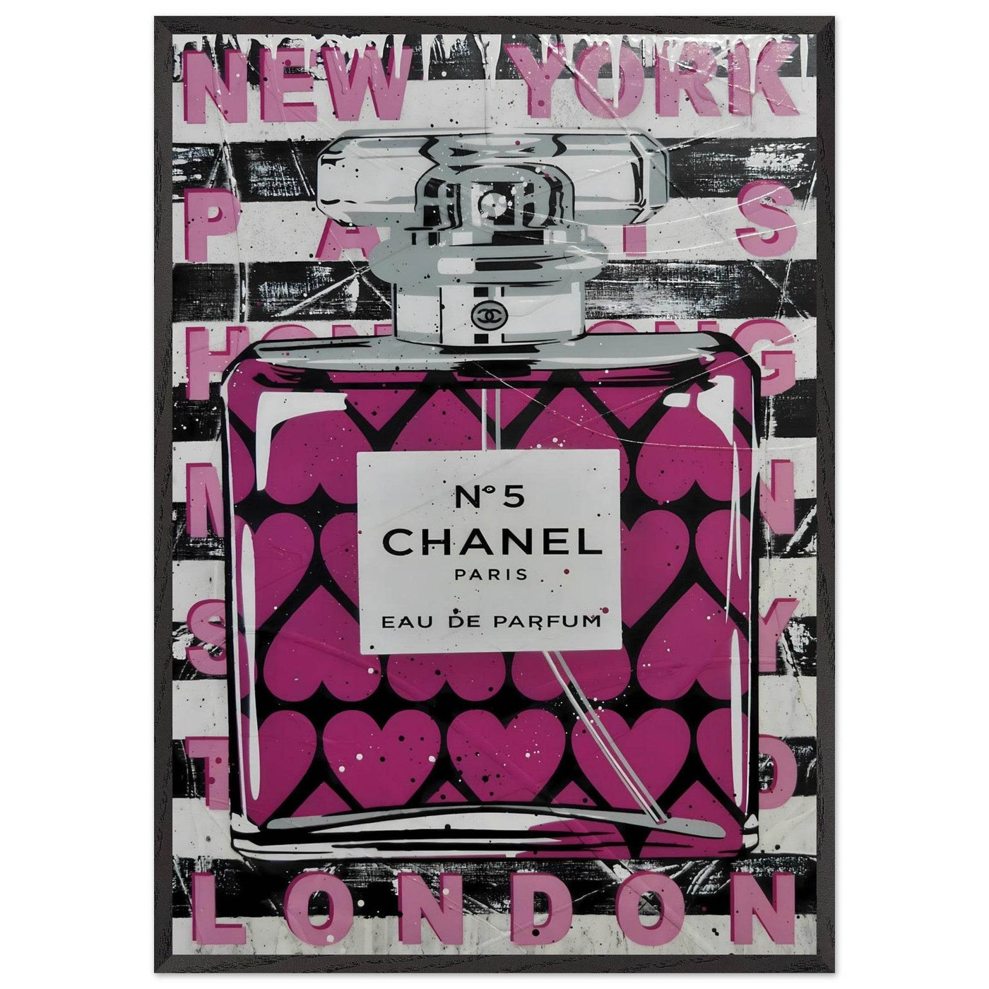 Chanel No. 5 Pink Hearts Pop Art Print in Premium Mounted Frame - Vibrantwalls