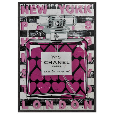 Chanel No. 5 Pink Hearts Pop Art Print in Premium Mounted Frame - Vibrantwalls