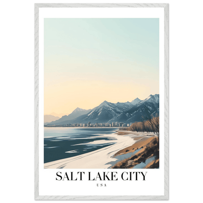 Salt Lake City Framed Poster – Modern Winter Landscape Art with Wood Frame - Vibrantwalls