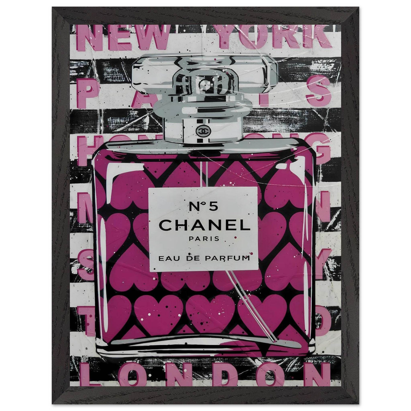 Chanel No. 5 Pink Hearts Pop Art Print in Premium Mounted Frame - Vibrantwalls