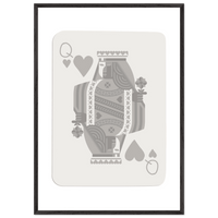 Queen of Hearts Poker Card Print - Grey & White Framed Art, Eco-Friendly Wood Frame in Multiple Sizes - Vibrantwalls