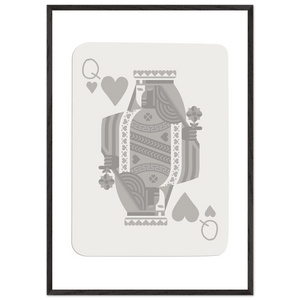 Queen of Hearts Poker Card Print - Grey & White Framed Art, Eco-Friendly Wood Frame in Multiple Sizes - Vibrantwalls