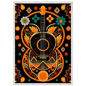 Boho Guitar Dreams Cubism Style Folk Art Design Poster Wall Art - Vibrantwalls