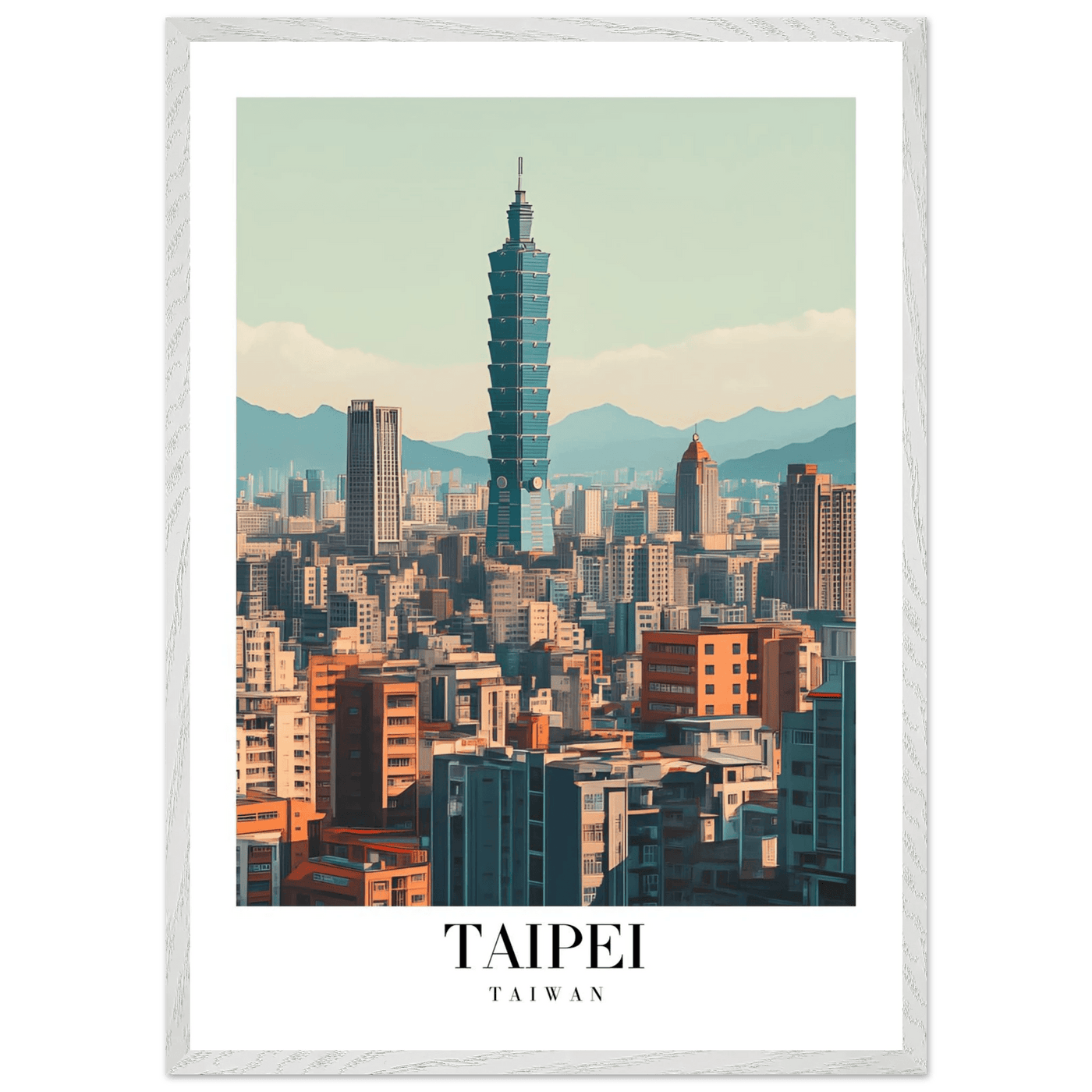 Taipei Taiwan Cityscape Framed Poster – Modern Retro Travel Art with Wooden Frame Options - Vibrantwalls
