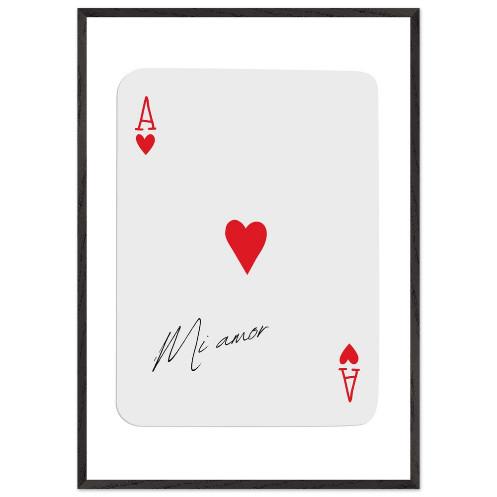 Mi Amor Ace of Hearts - Framed Poker Card Art Print, Eco-Friendly Wood Frame & Shatterproof Plexiglass - Vibrantwalls