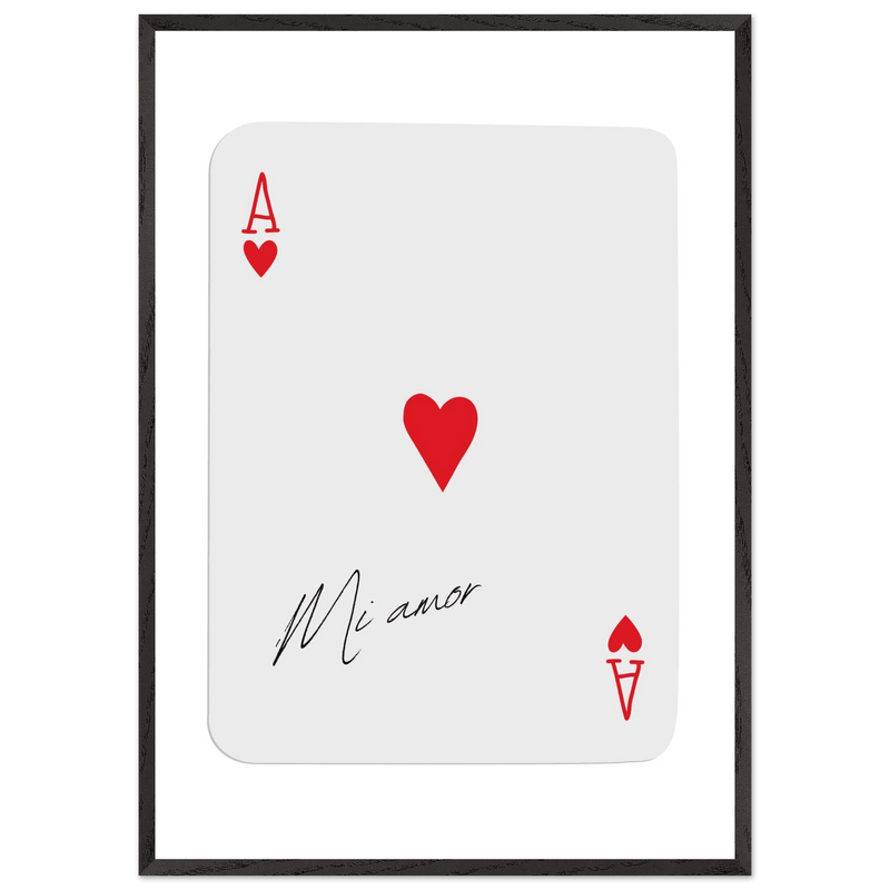 Mi Amor Ace of Hearts - Framed Poker Card Art Print, Eco-Friendly Wood Frame & Shatterproof Plexiglass - Vibrantwalls