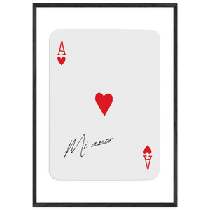 Mi Amor Ace of Hearts - Framed Poker Card Art Print, Eco-Friendly Wood Frame & Shatterproof Plexiglass - Vibrantwalls
