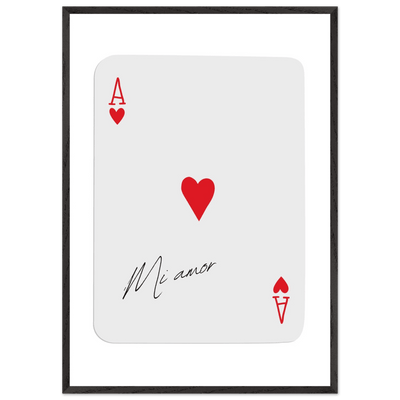 Mi Amor Ace of Hearts - Framed Poker Card Art Print, Eco-Friendly Wood Frame & Shatterproof Plexiglass - Vibrantwalls