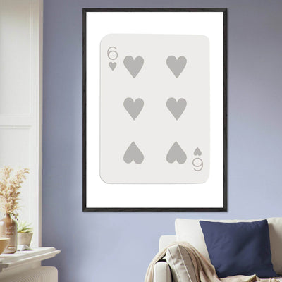 Minimalist Six of Hearts Card Print - Framed Poster Art with Eco-Friendly Wood Frame - Perfect for Modern Decor - Vibrantwalls