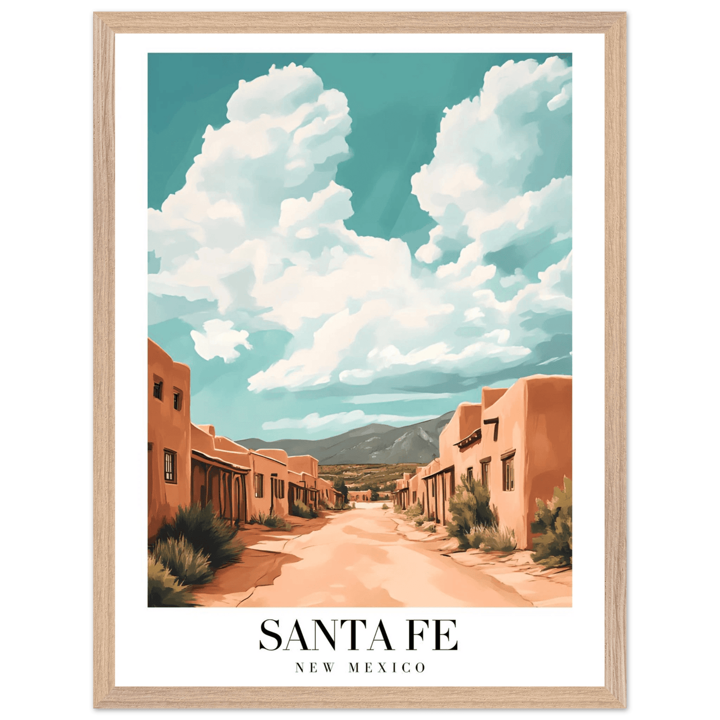 Santa Fe New Mexico Framed Poster – Vintage Southwest Wall Art with Wooden Frame - Vibrantwalls