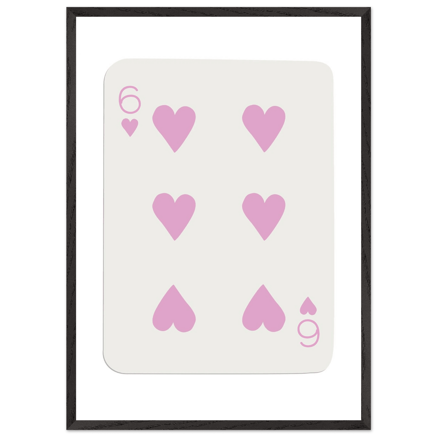 Minimalist Pink Six of Hearts Poker Card Print - Mounted Framed Eco-Friendly Wood Art - Vibrantwalls