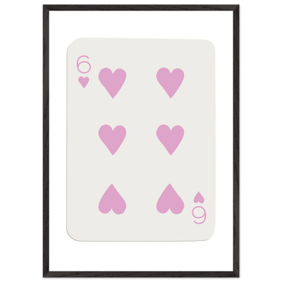 Minimalist Pink Six of Hearts Poker Card Print - Mounted Framed Eco-Friendly Wood Art - Vibrantwalls