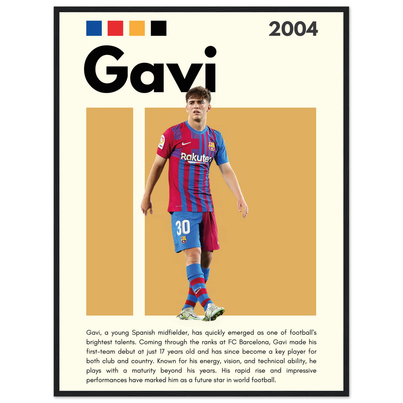 Gavi FC Barcelona Soccer Framed Football Poster 60x80 cm 24x32″ Black frame Vibrantwalls