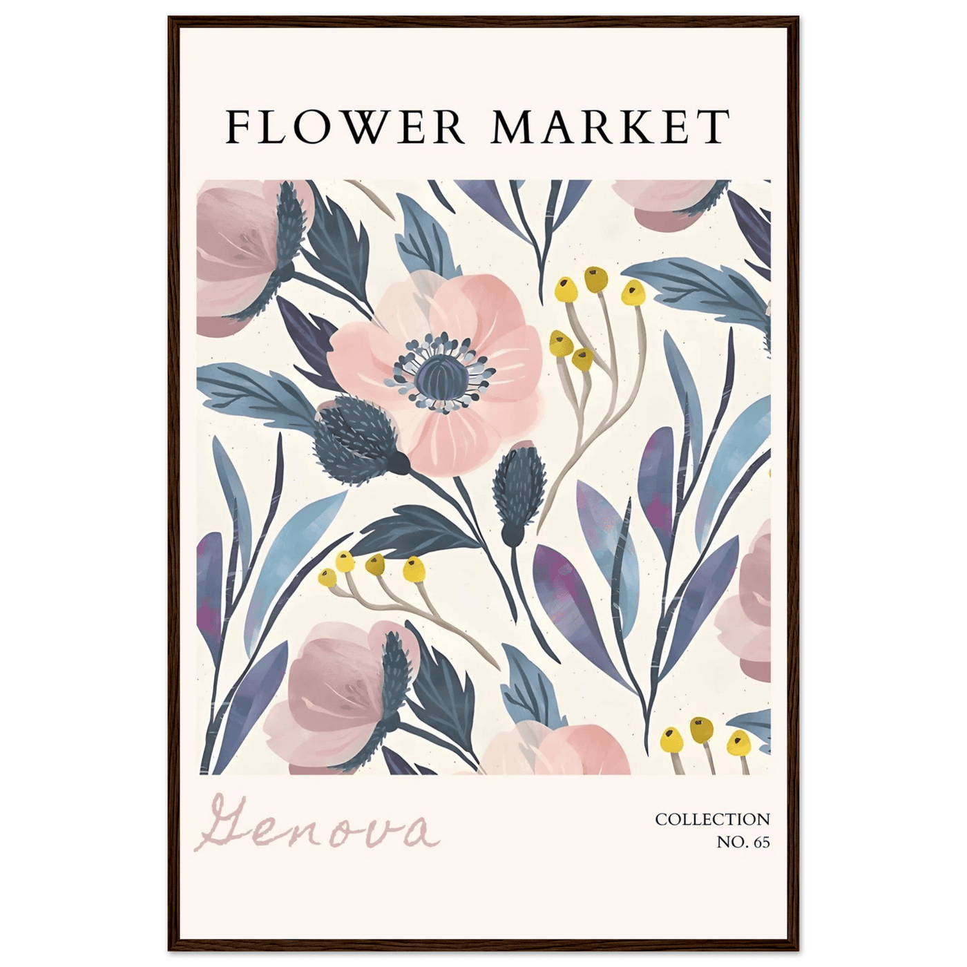 Flower Market 'Genova' Framed Poster – Blush & Indigo Floral Art Print | Ready-to-Hang Botanical Decor - Vibrantwalls