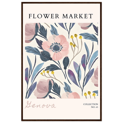 Flower Market 'Genova' Framed Poster – Blush & Indigo Floral Art Print | Ready-to-Hang Botanical Decor - Vibrantwalls